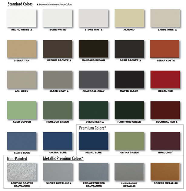 300/500 metal roof colors chart
